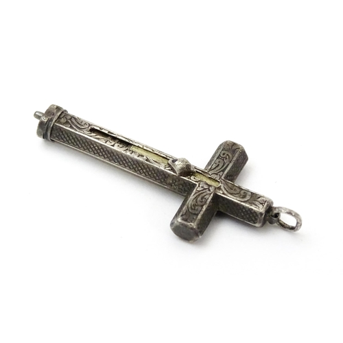 814 - A novelty white metal Sampson Mordan propelling pencil of pendant cross form with engraved decoratio... 