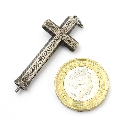 814 - A novelty white metal Sampson Mordan propelling pencil of pendant cross form with engraved decoratio... 