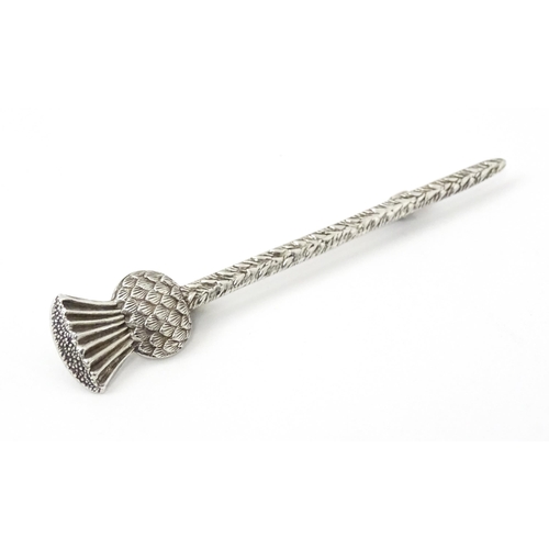 818 - A silver brooch kilt pin of Scottish thistle form hallmarked Birmingham 1921, maker F Narborough. Ap... 