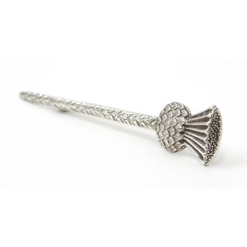 818 - A silver brooch kilt pin of Scottish thistle form hallmarked Birmingham 1921, maker F Narborough. Ap... 