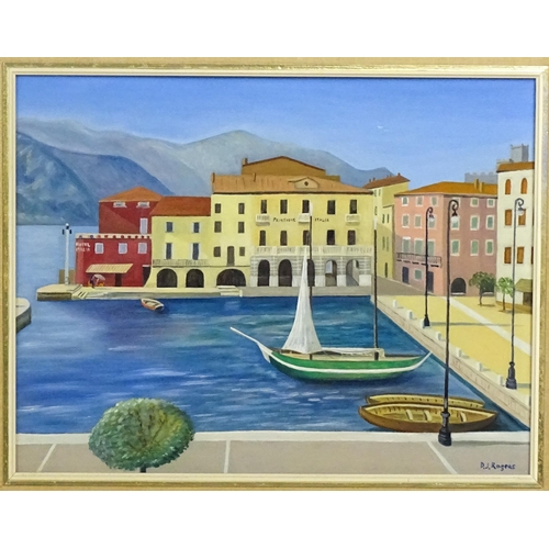 2036 - D. J. Rogers, 20th century, Oil on board, An Italian harbour scene with boats. Signed lower right. A... 