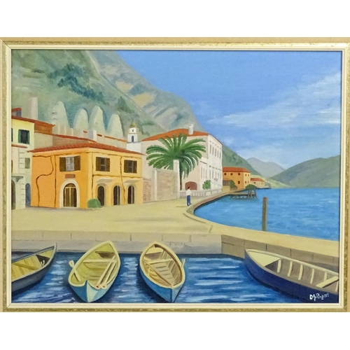 2037 - D. J. Rogers, 20th century, Oil on board, A Mediterranean harbour scene with boats. Signed lower rig... 