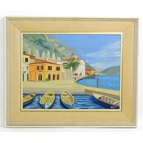 2037 - D. J. Rogers, 20th century, Oil on board, A Mediterranean harbour scene with boats. Signed lower rig... 