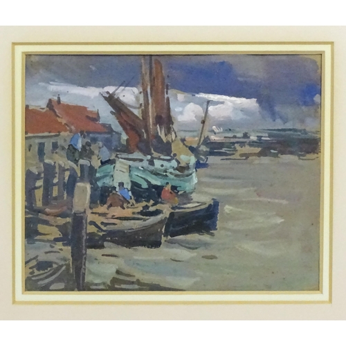 2135 - Alexander Charles Robinson (1867-1952), Watercolour, American School, Harbour scene with boats and f... 