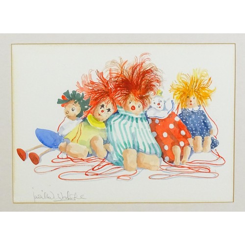 2144 - Judith Caulfield Walshe, 20th century, Watercolour, Rag Dolls. Signed lower left. Approx. 12 1/2