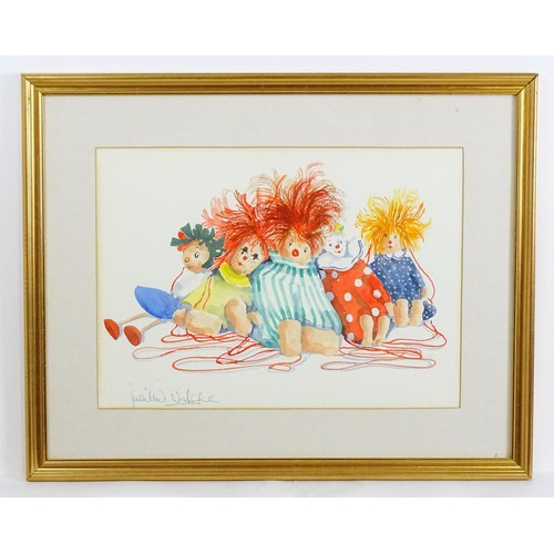 2144 - Judith Caulfield Walshe, 20th century, Watercolour, Rag Dolls. Signed lower left. Approx. 12 1/2