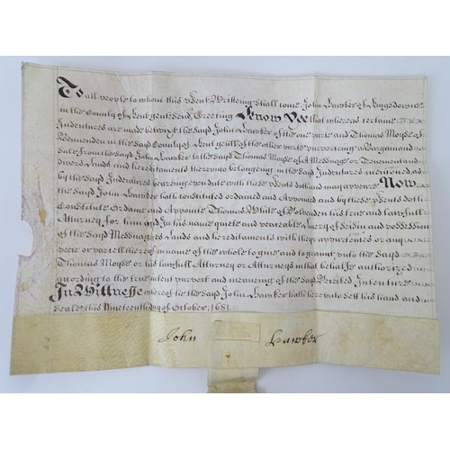 2486 - Kent local interest : a quantity of 17thC and later indentures, conveyance documents and ephemera fr... 