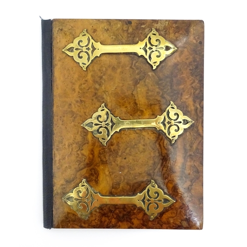 1427 - A Victorian blotter with burr walnut front cover with applied brass strapwork mounts. Approx. 10 1/2... 