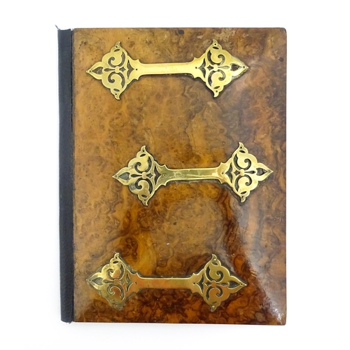 1427 - A Victorian blotter with burr walnut front cover with applied brass strapwork mounts. Approx. 10 1/2... 