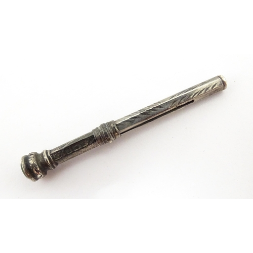 1430 - A Chinese white metal dipping pen with engraved floral decoration. Together with a small silver toot... 