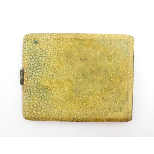 1438 - An Art Deco shagreen cigarette case, with marcasite S monogram to top. Approx. 4