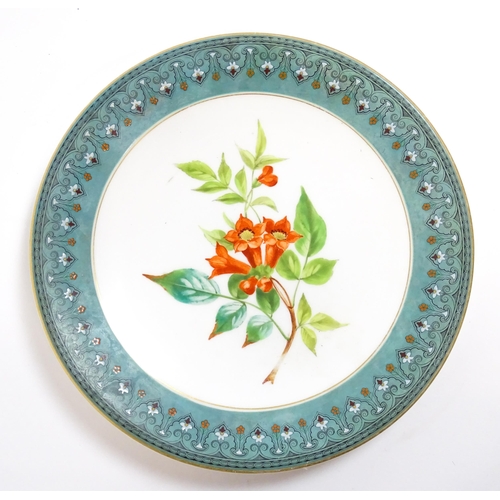 254 - A Royal Worcester part dessert service with hand painted decoration depicting flowers, foliage and b... 