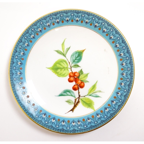 254 - A Royal Worcester part dessert service with hand painted decoration depicting flowers, foliage and b... 