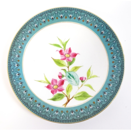 254 - A Royal Worcester part dessert service with hand painted decoration depicting flowers, foliage and b... 