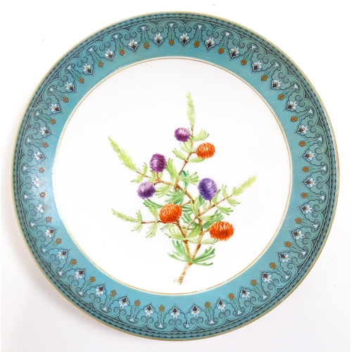 254 - A Royal Worcester part dessert service with hand painted decoration depicting flowers, foliage and b... 