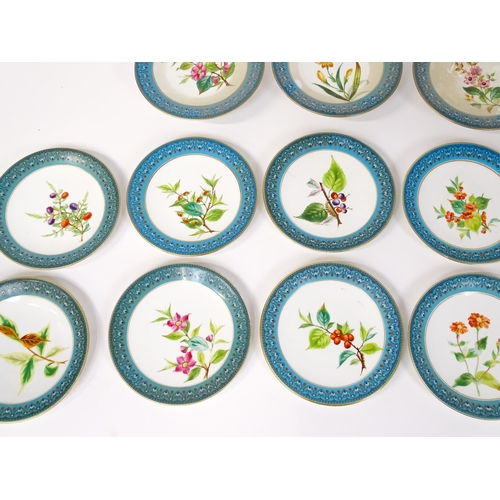 254 - A Royal Worcester part dessert service with hand painted decoration depicting flowers, foliage and b... 