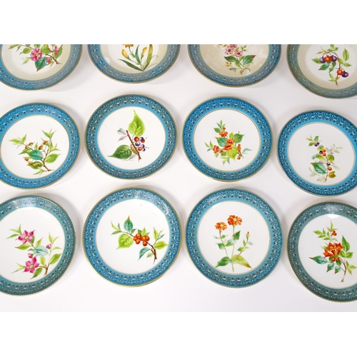 254 - A Royal Worcester part dessert service with hand painted decoration depicting flowers, foliage and b... 