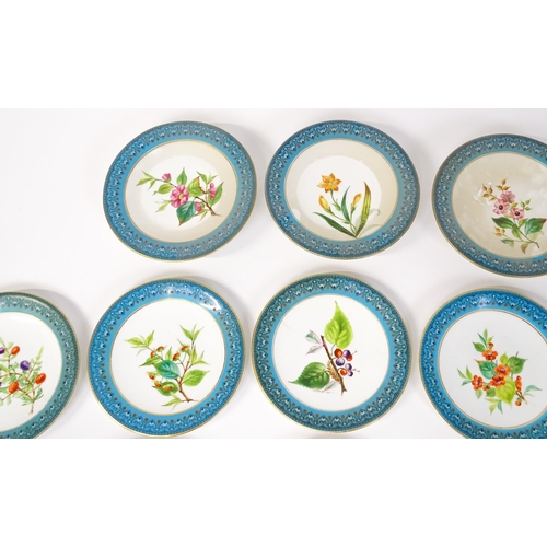 254 - A Royal Worcester part dessert service with hand painted decoration depicting flowers, foliage and b... 