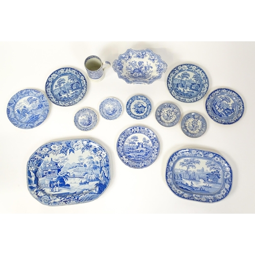 256 - A quantity of assorted 19thC and later blue and white dinner wares to include tankard, meat plates, ... 