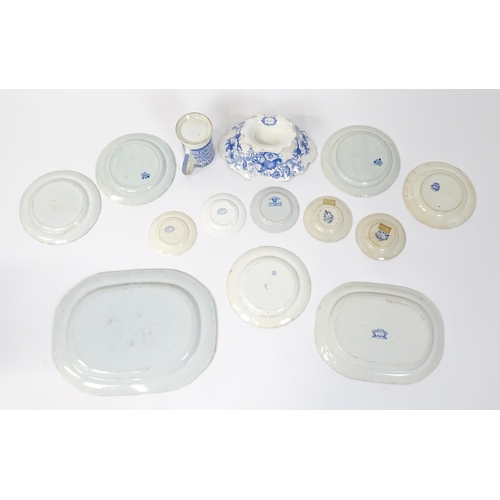 256 - A quantity of assorted 19thC and later blue and white dinner wares to include tankard, meat plates, ... 