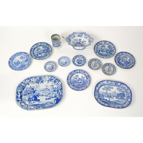 256 - A quantity of assorted 19thC and later blue and white dinner wares to include tankard, meat plates, ... 