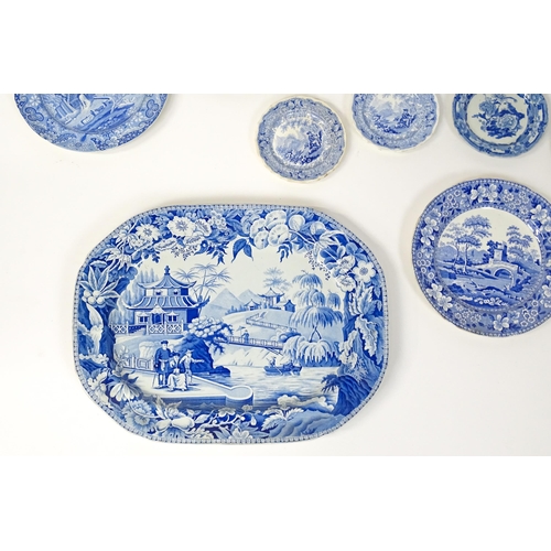 256 - A quantity of assorted 19thC and later blue and white dinner wares to include tankard, meat plates, ... 