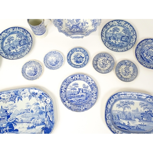 256 - A quantity of assorted 19thC and later blue and white dinner wares to include tankard, meat plates, ... 