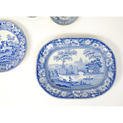 256 - A quantity of assorted 19thC and later blue and white dinner wares to include tankard, meat plates, ... 