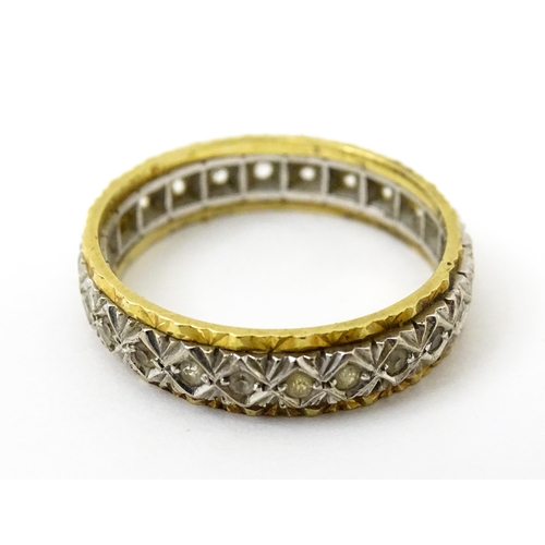 759 - A gold and  white metal ring set with white stones. Ring size approx. O