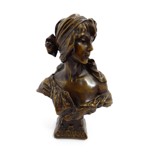 1491 - A French late 19th / early 20thC cast bronze bust titled Cendrillon after Emmanuel Villanis, depicti... 