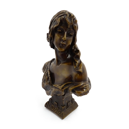 1491 - A French late 19th / early 20thC cast bronze bust titled Cendrillon after Emmanuel Villanis, depicti... 