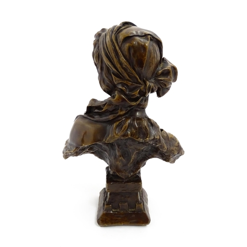 1491 - A French late 19th / early 20thC cast bronze bust titled Cendrillon after Emmanuel Villanis, depicti... 