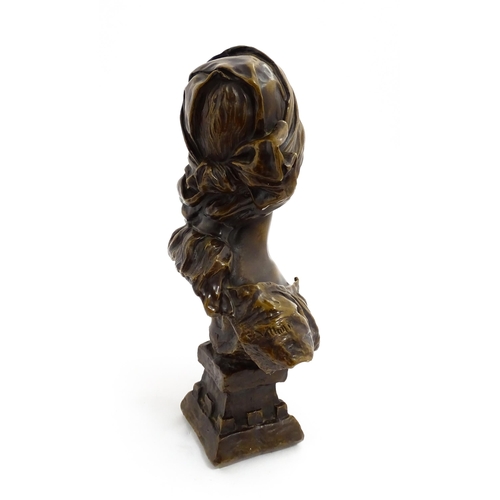 1491 - A French late 19th / early 20thC cast bronze bust titled Cendrillon after Emmanuel Villanis, depicti... 