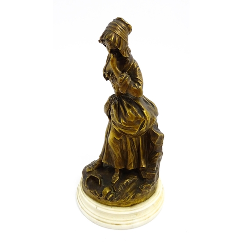 1503 - A late 18thC Continental bronze sculpture modelled as a young lady with a broken vase at her feet. M... 