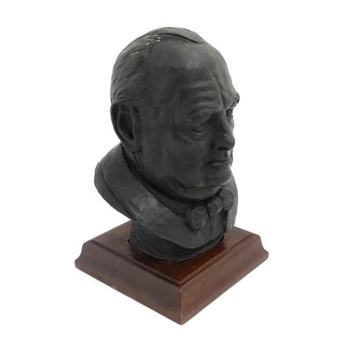 1504 - A basalt bust depicting Sir Winston Churchill by John Bromley, titled under and signed to reverse. R... 