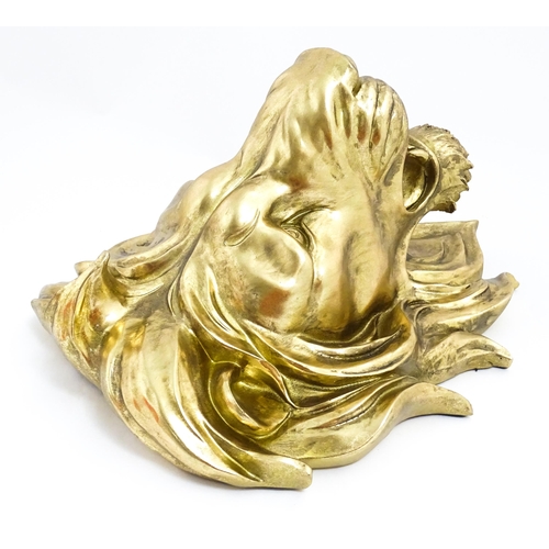 1516 - An early 21stC gilt wall hanging lion head. Approx. 19