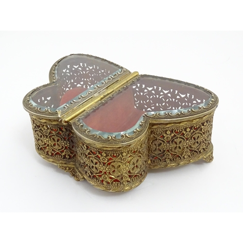 1444 - A late 19th / early 20thC table top bijouterie case / jewellery box / casket of butterfly form with ... 