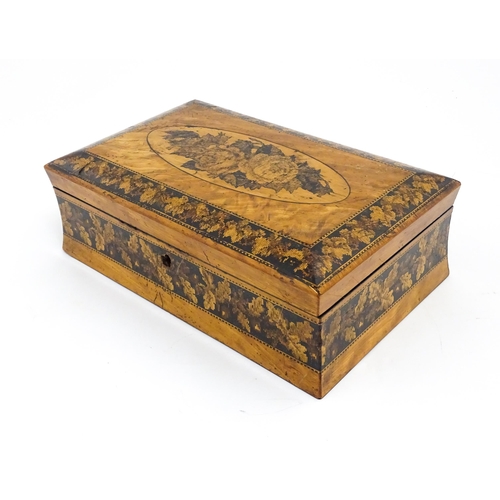 1446 - A Victorian Tunbridge ware box of waisted form with floral and foliate decoration. Approx. 9 3/4