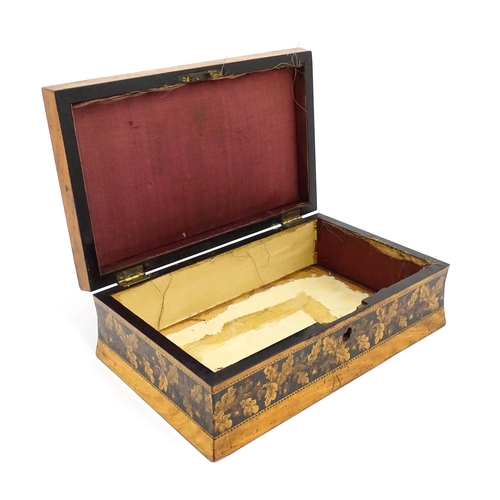 1446 - A Victorian Tunbridge ware box of waisted form with floral and foliate decoration. Approx. 9 3/4