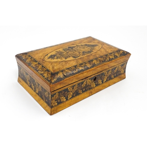 1446 - A Victorian Tunbridge ware box of waisted form with floral and foliate decoration. Approx. 9 3/4