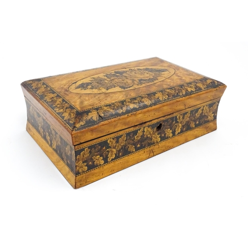 1446 - A Victorian Tunbridge ware box of waisted form with floral and foliate decoration. Approx. 9 3/4