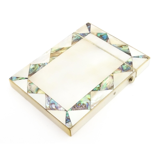 1451 - A Victorian card case with mother of pearl and abalone decoration. Approx. 4