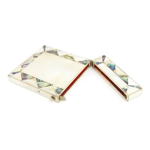 1451 - A Victorian card case with mother of pearl and abalone decoration. Approx. 4