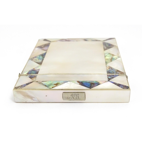 1451 - A Victorian card case with mother of pearl and abalone decoration. Approx. 4