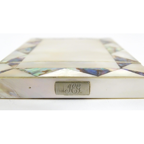 1451 - A Victorian card case with mother of pearl and abalone decoration. Approx. 4