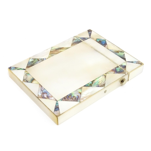 1451 - A Victorian card case with mother of pearl and abalone decoration. Approx. 4