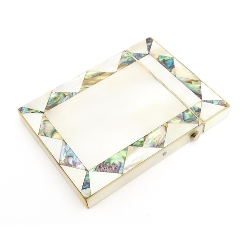 1451 - A Victorian card case with mother of pearl and abalone decoration. Approx. 4