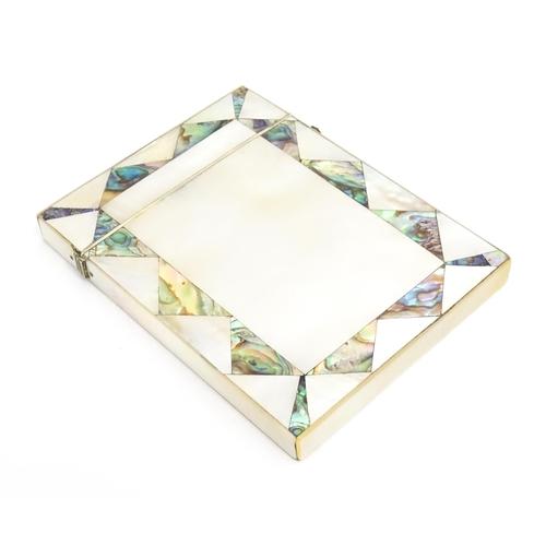 1451 - A Victorian card case with mother of pearl and abalone decoration. Approx. 4