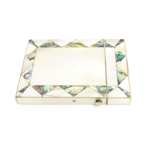 1451 - A Victorian card case with mother of pearl and abalone decoration. Approx. 4