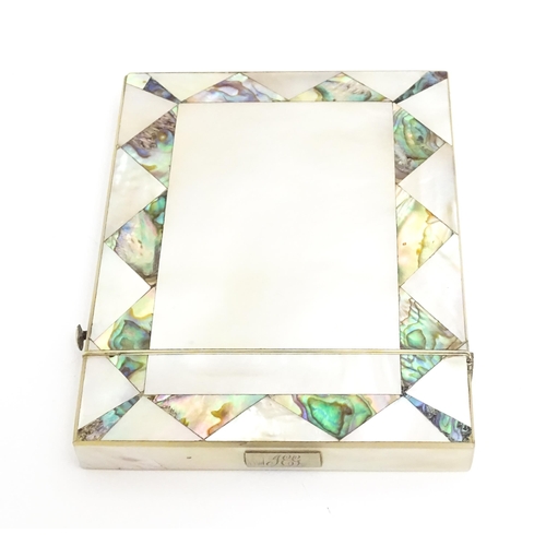 1451 - A Victorian card case with mother of pearl and abalone decoration. Approx. 4